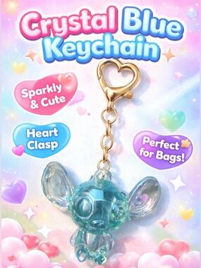 Crystal Blue Character Heart-Clasp Keychain